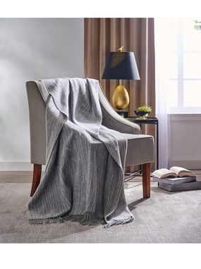 Michael Aram Woodgrain Throw Blanket w/ Fringe 100% Wool